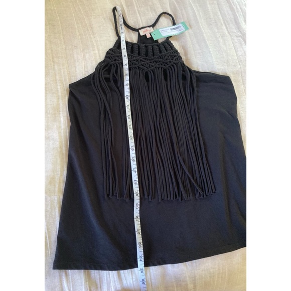 💐3/$12 NWT Pixley Fringe Knit Halter Tank Black Small - Picture 7 of 11